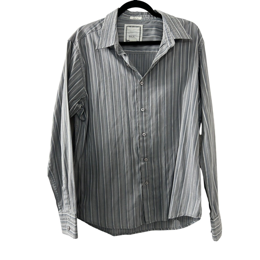 BKE Striped Cotton Blend Button Down XL Grey Slim Fit Office Business Casual
